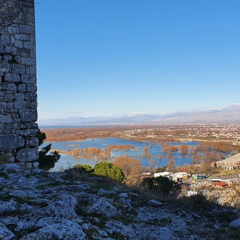 Rozafa Castle with panoramic views, showcasing the historical and scenic beauty of the castle and Shkodra's lake.